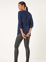 Blue Roman Grey Metallic Linear Floral Stretch Blouses - Image 3 of 5