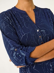 Blue Roman Grey Metallic Linear Floral Stretch Blouses - Image 5 of 5