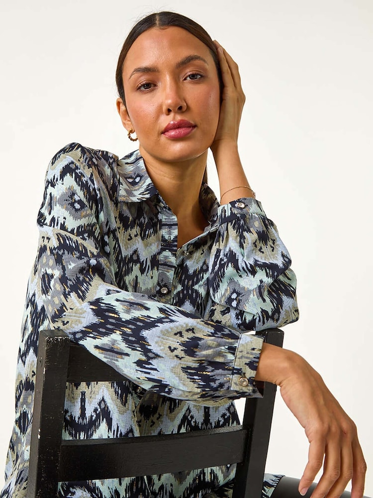 Roman Green Abstract Print Button Shirt - Image 1 of 6
