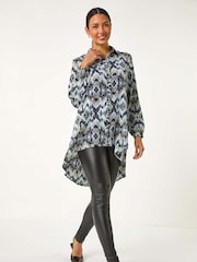 Roman Green Abstract Print Button Shirt - Image 3 of 6