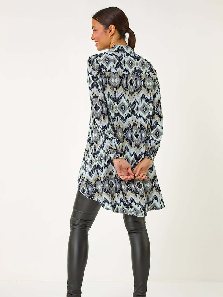 Roman Green Abstract Print Button Shirt - Image 4 of 6