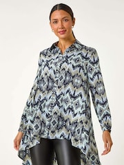Roman Green Abstract Print Button Shirt - Image 5 of 6