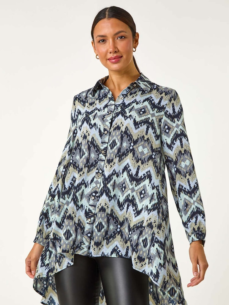 Roman Green Abstract Print Button Shirt - Image 5 of 6