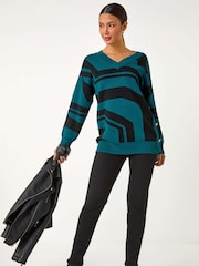 Roman Blue Abstract Print Longline Stretch Jumper - Image 1 of 5