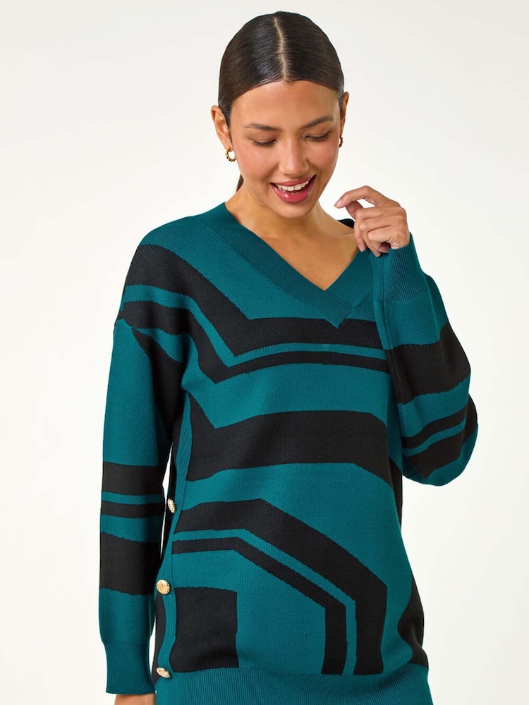 Roman Blue Abstract Print Longline Stretch Jumper - Image 2 of 5