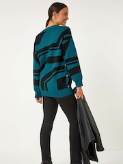 Roman Blue Abstract Print Longline Stretch Jumper - Image 3 of 5