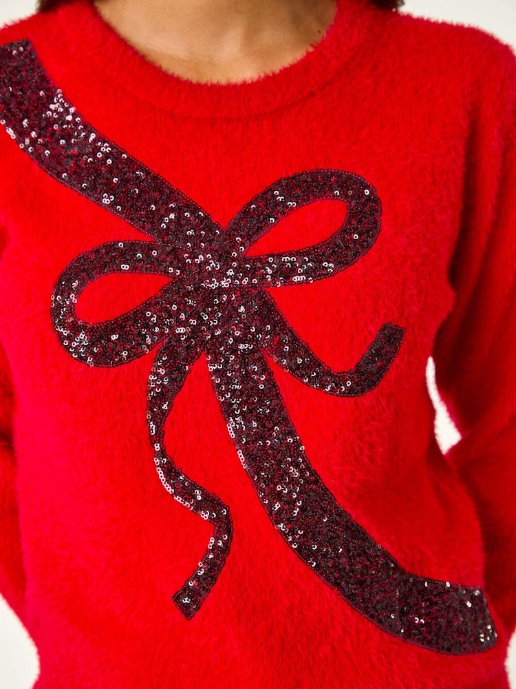 Rojo - Suéter navideño con detalle de lazo con lentejuelas de Roman - Imagen 5 de 5 Rojo - Suéter navideño con detalle de lazo con lentejuelas de Roman - Imagen 5 de 5