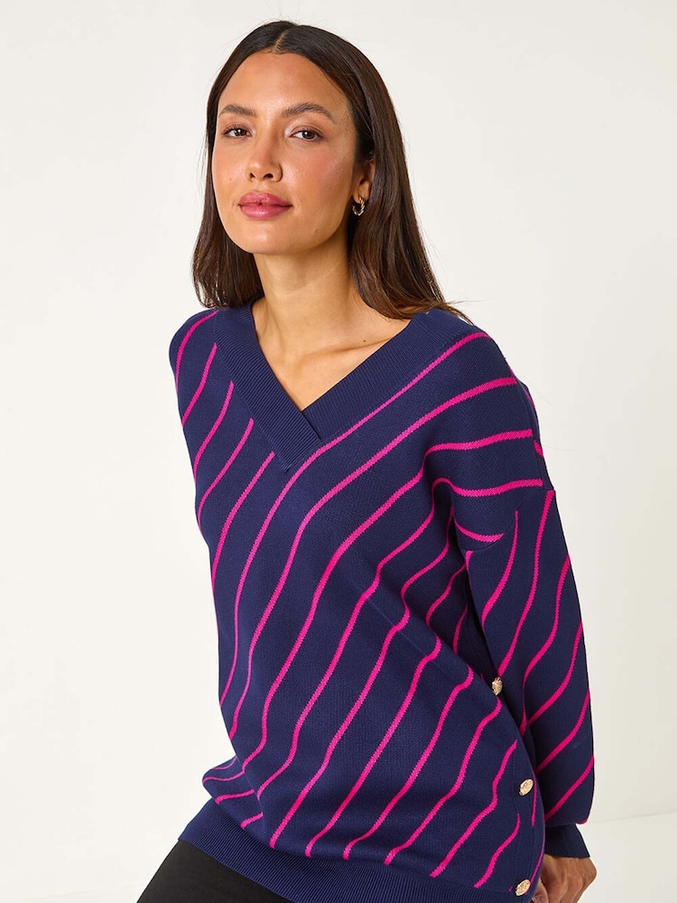 Roman Blue Horizontal Stripe Knit Jumper - Image 1 of 6