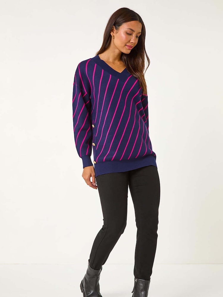 Roman Blue Horizontal Stripe Knit Jumper - Image 3 of 6