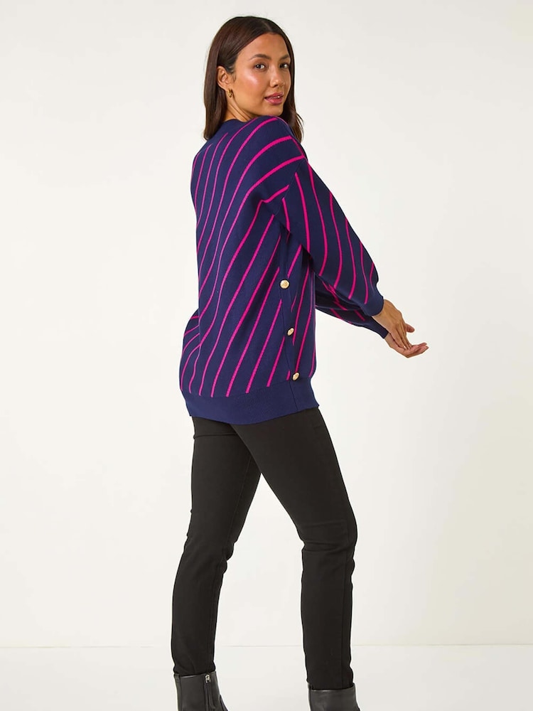 Roman Blue Horizontal Stripe Knit Jumper - Image 4 of 6