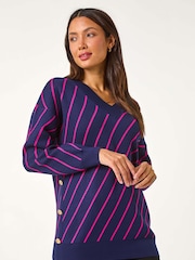 Roman Blue Horizontal Stripe Knit Jumper - Image 5 of 6