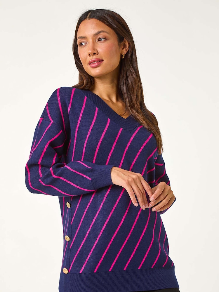 Roman Blue Horizontal Stripe Knit Jumper - Image 5 of 6