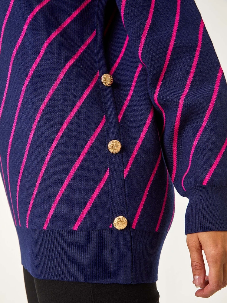 Roman Blue Horizontal Stripe Knit Jumper - Image 6 of 6