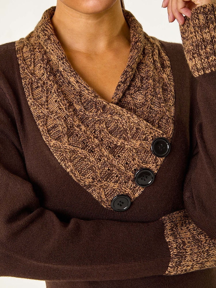 Castanho - Roman de malha com detalhe de botão contrastante Dress - Imagem 6 de 6