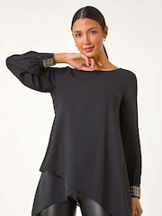 Roman Black Embellished Detail Layered Top - Image 1 of 5