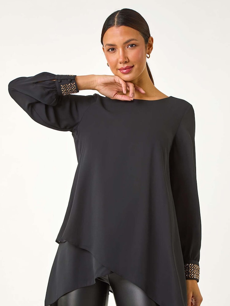 Roman Black Embellished Detail Layered Top - Image 1 of 5