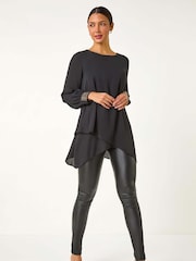 Roman Black Embellished Detail Layered Top - Image 2 of 5