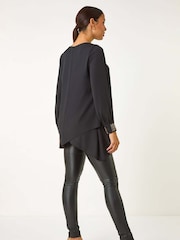 Roman Black Embellished Detail Layered Top - Image 3 of 5