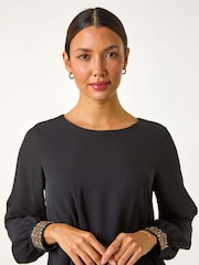 Roman Black Embellished Detail Layered Top - Image 4 of 5