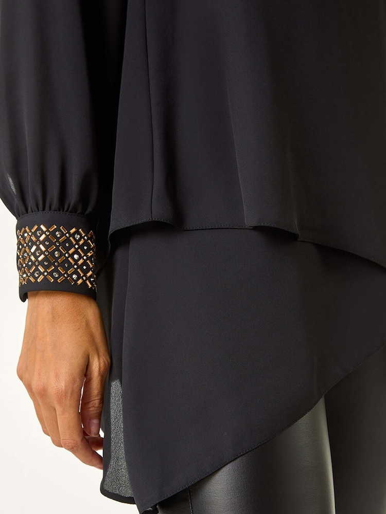 Roman Black Embellished Detail Layered Top - Image 5 of 5