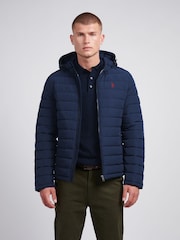 U.S. Polo Assn Sky Blue Mens Lightweight Quilt Hooded Puffer Jacket - Image 1 of 5