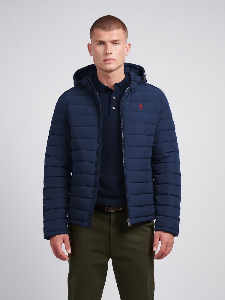 U.S. Polo Assn Sky Blue Mens Lightweight Quilt Hooded Puffer Jacket - Image 1 of 5