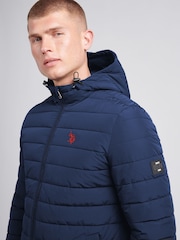U.S. Polo Assn Sky Blue Mens Lightweight Quilt Hooded Puffer Jacket - Image 2 of 5