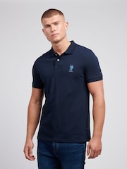 U.S. Polo Assn. Blue Mens Brand Pique 100% Cotton Polo Shirt - Image 1 of 8