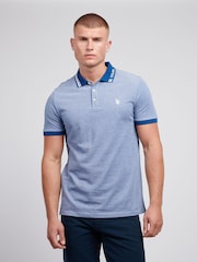U.S. Polo Assn. Blue Mens Two Tone Pique 100% Cotton Polo Shirt - Image 1 of 7
