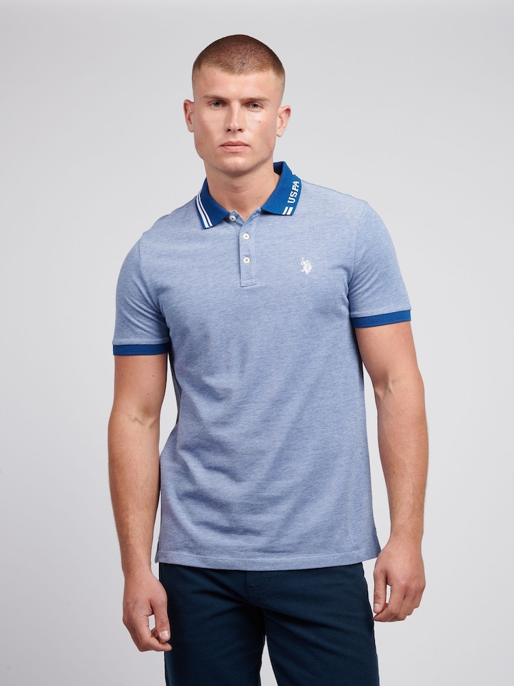 U.S. Polo Assn. Blue Mens Two Tone Pique 100% Cotton Polo Shirt - Image 1 of 7