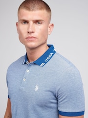 U.S. Polo Assn. Blue Mens Two Tone Pique 100% Cotton Polo Shirt - Image 2 of 7
