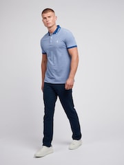 U.S. Polo Assn. Blue Mens Two Tone Pique 100% Cotton Polo Shirt - Image 3 of 7
