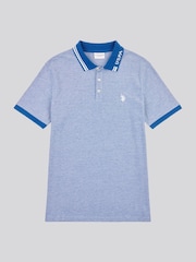 U.S. Polo Assn. Blue Mens Two Tone Pique 100% Cotton Polo Shirt - Image 5 of 7