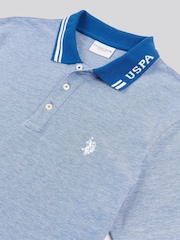 U.S. Polo Assn. Blue Mens Two Tone Pique 100% Cotton Polo Shirt - Image 7 of 7