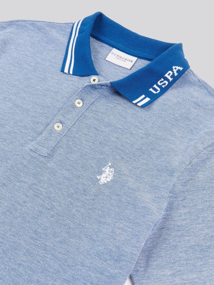 U.S. Polo Assn. Blue Mens Two Tone Pique 100% Cotton Polo Shirt - Image 7 of 7