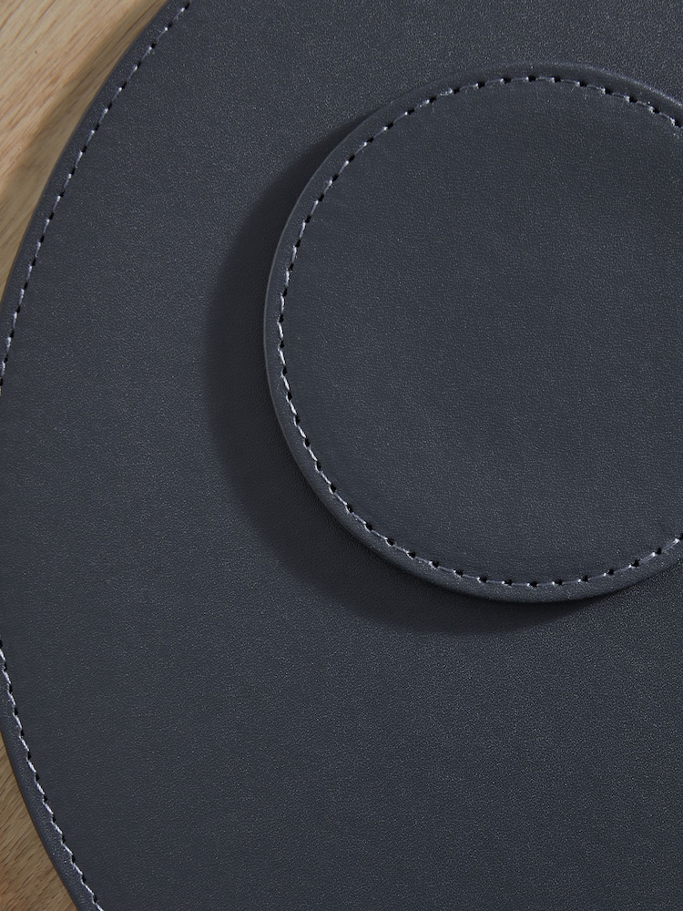Set of 4 Navy Blue Reversible Faux Leather Placemats and Coasters Set - Image 2 of 3