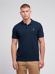 U.S. Polo Assn. Blue Mens Collar Interest Textured 100% Cotton Polo Shirt - Image 1 of 7