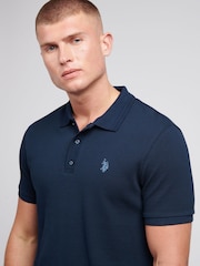 U.S. Polo Assn. Blue Mens Collar Interest Textured 100% Cotton Polo Shirt - Image 2 of 7