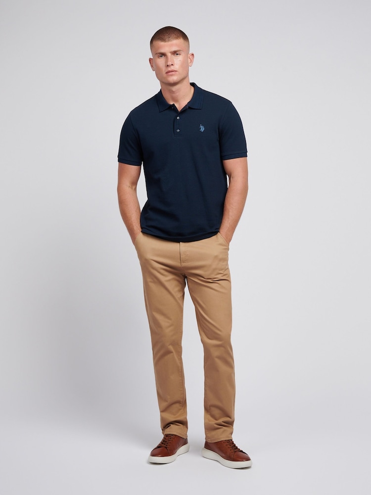U.S. Polo Assn. Blue Mens Collar Interest Textured 100% Cotton Polo Shirt - Image 3 of 7