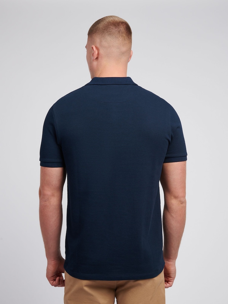 U.S. Polo Assn. Blue Mens Collar Interest Textured 100% Cotton Polo Shirt - Image 4 of 7