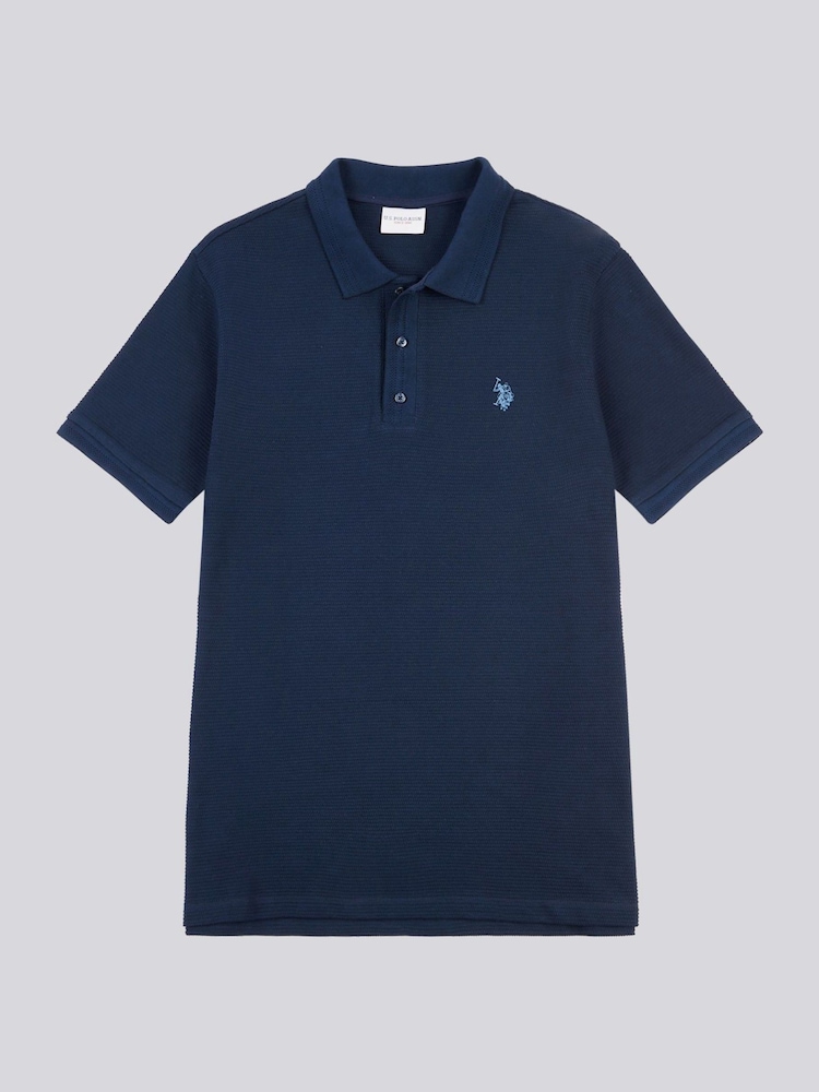 U.S. Polo Assn. Blue Mens Collar Interest Textured 100% Cotton Polo Shirt - Image 5 of 7