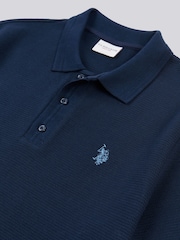 U.S. Polo Assn. Blue Mens Collar Interest Textured 100% Cotton Polo Shirt - Image 7 of 7