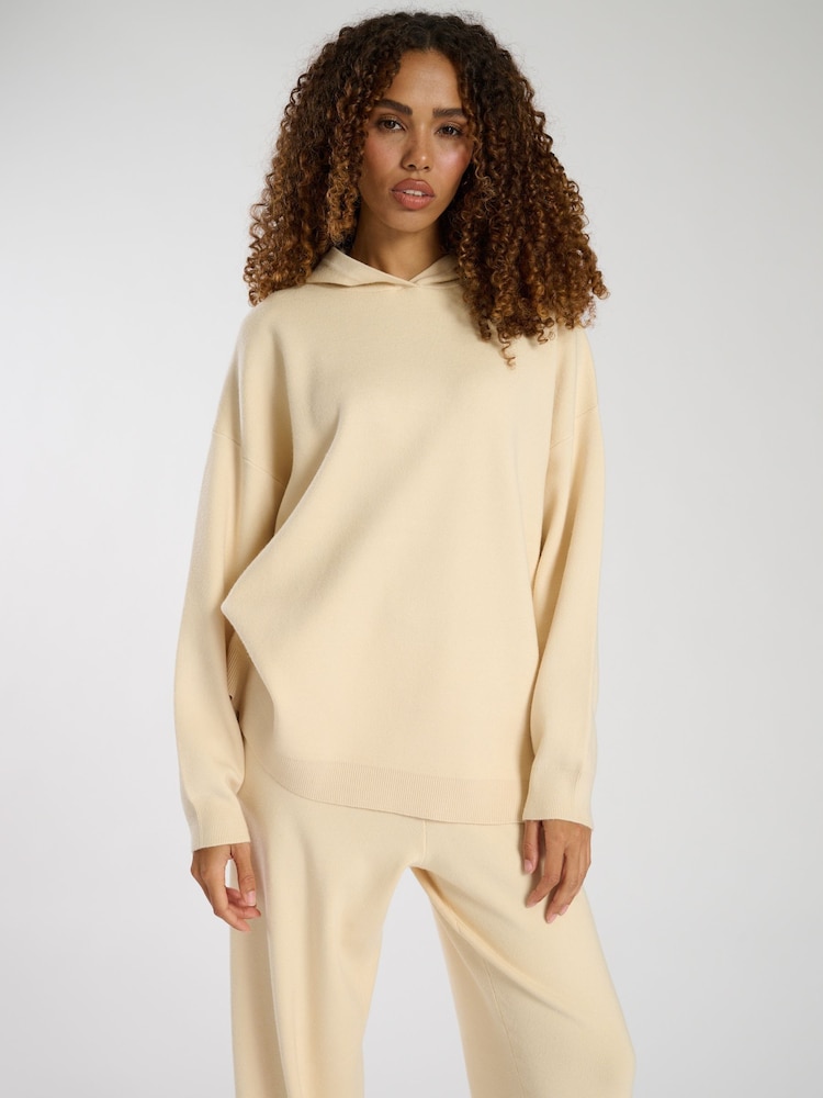 Crème - South Beach gebreide hoodie met geribde zoom - Image 3 of 4