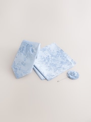 Blue Floral Tie and Pocket Square Set - Image 1 of 4