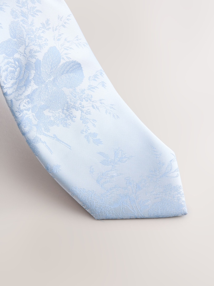 Blue Floral Tie and Pocket Square Set - Image 5 of 5 Blue Floral Tie and Pocket Square Set - Image 5 of 5
