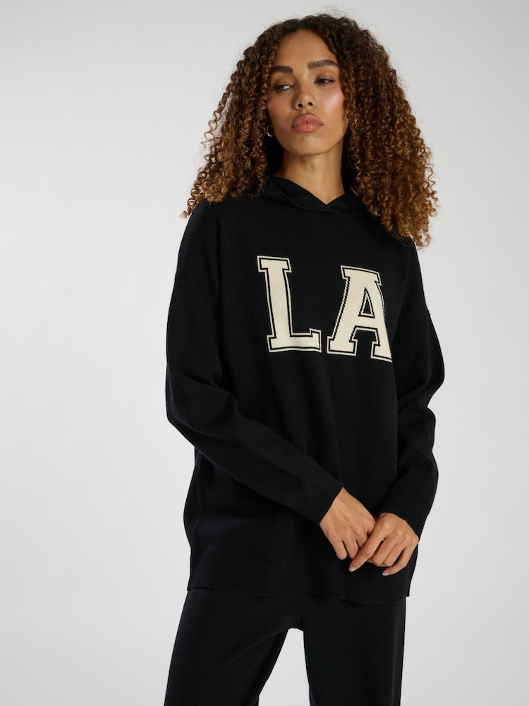 أسود - South Beach Knit Rib Hem Hoodie - صورة 1 من 4