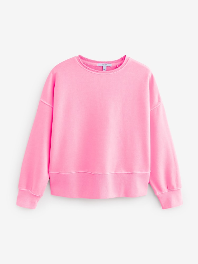 Fluro Rose - Sweat col rond 100% coton à ourlet brut - Image 6 of 11