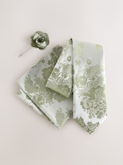 Green Floral Tie and Pocket Square Set - Image 2 of 4