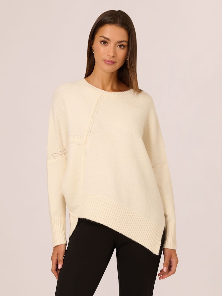 Adrianna Papell Asymmetrical Long Sleeve Pullover White Sweater - Image 1 of 7