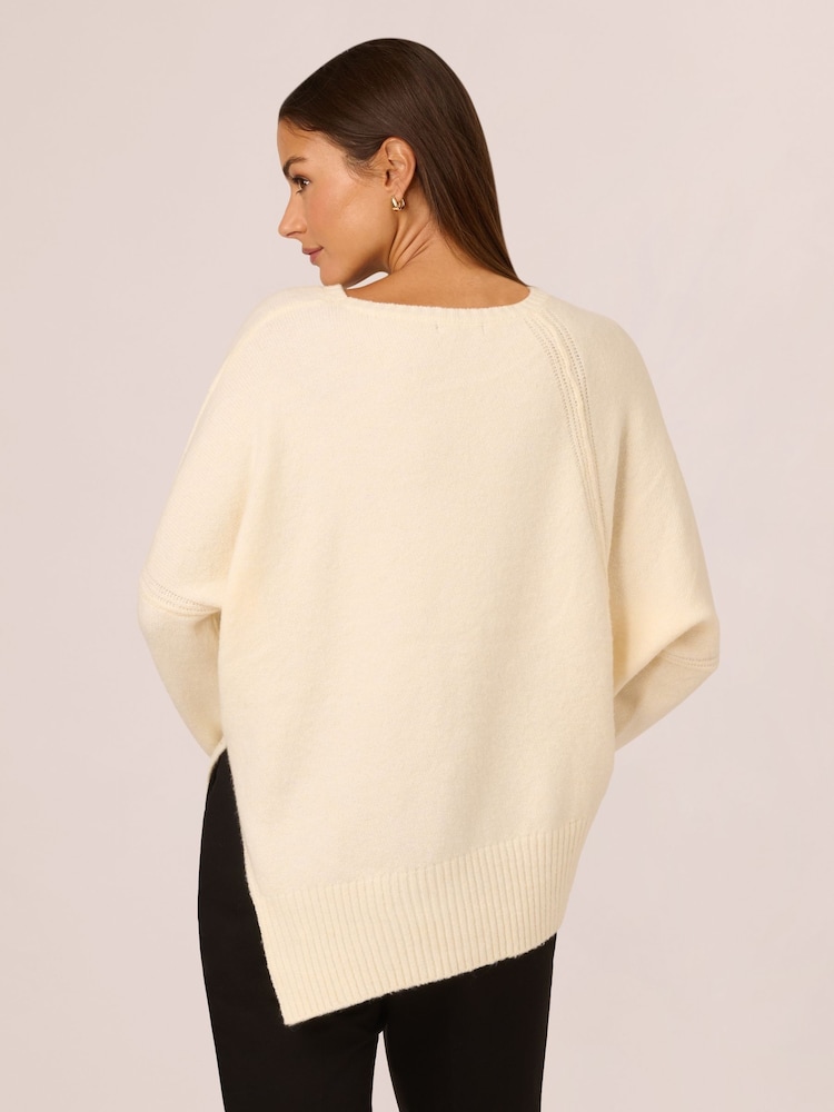 Adrianna Papell Asymmetrical Long Sleeve Pullover White Sweater - Image 2 of 7
